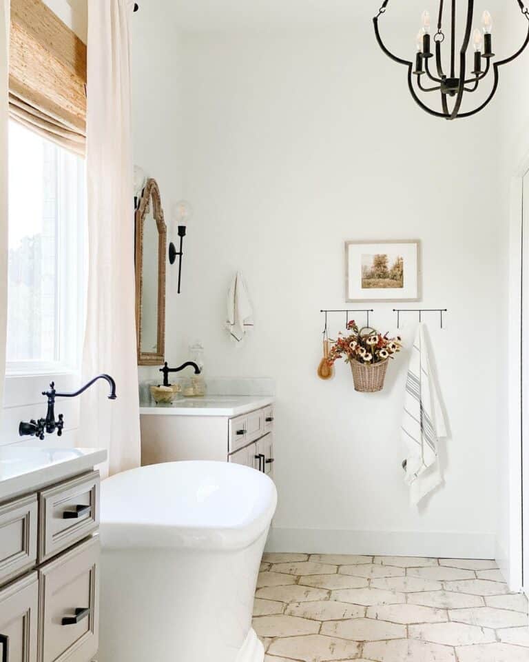 Bathtub Black Faucet on White Shiplap Wall
