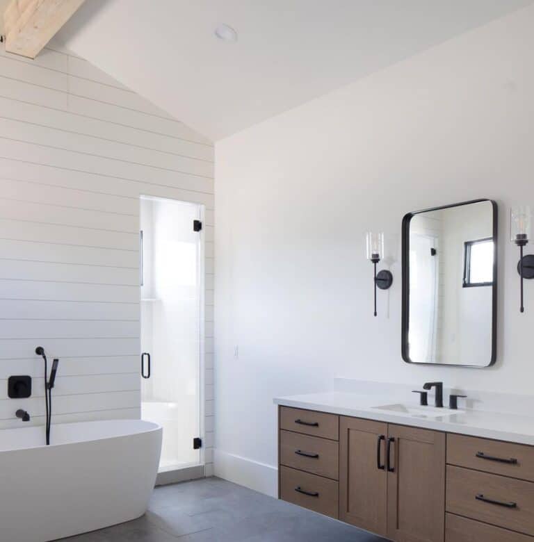 Black Faucet Kit on White Shiplap Wall