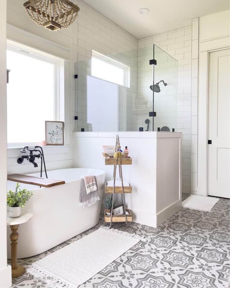 Freestanding Tub Next to Glass Shower