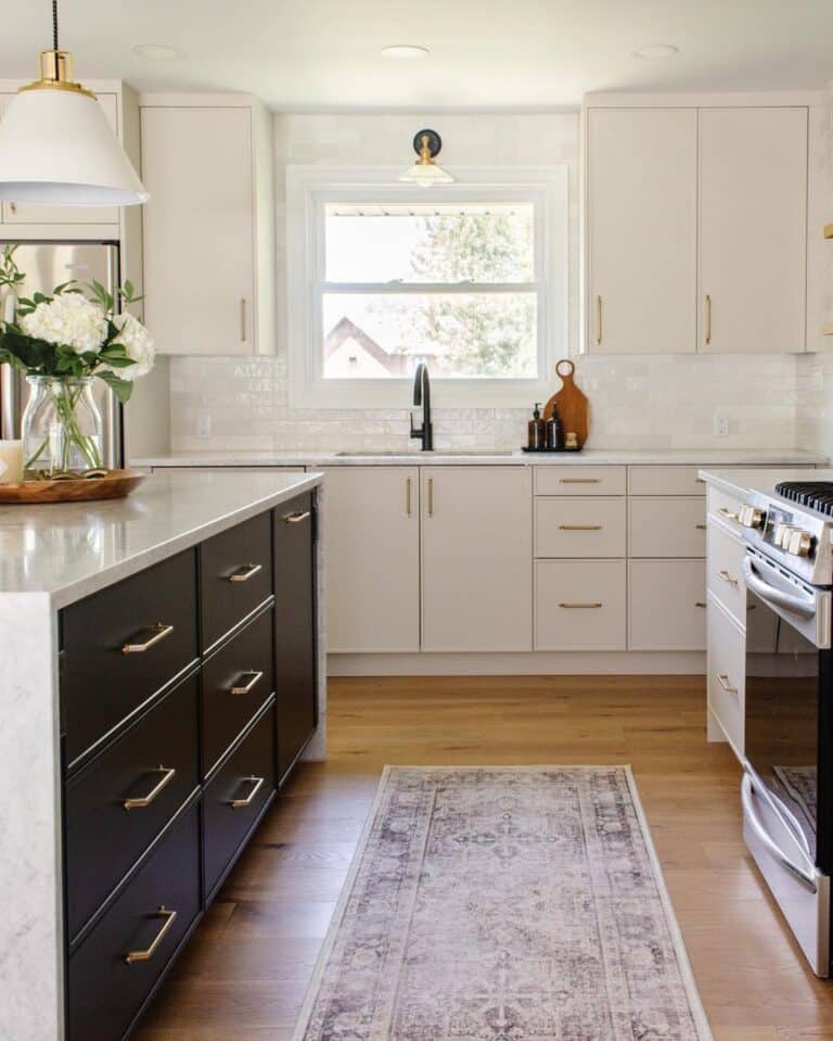 Brass Pulls on Black and White Drawers