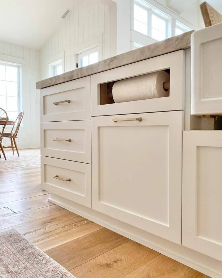 Brass Kitchen Handles on White Kitchen Island