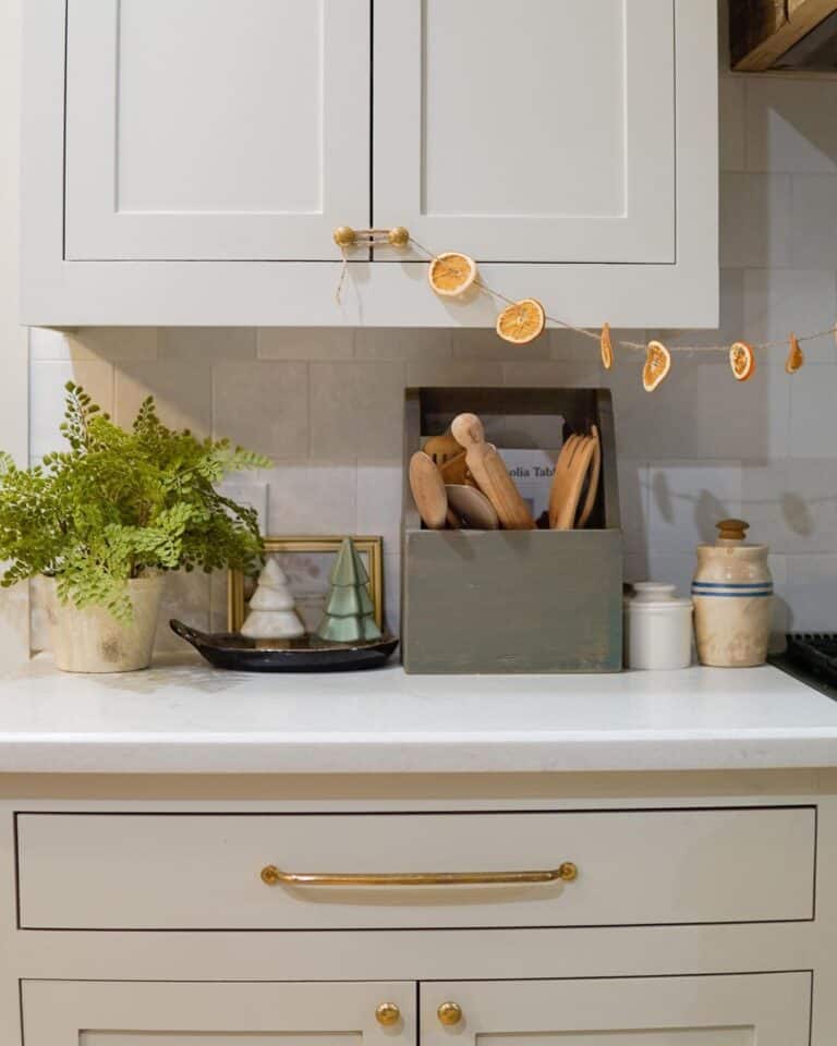 Unlacquered Brass Pulls on White Cabinets