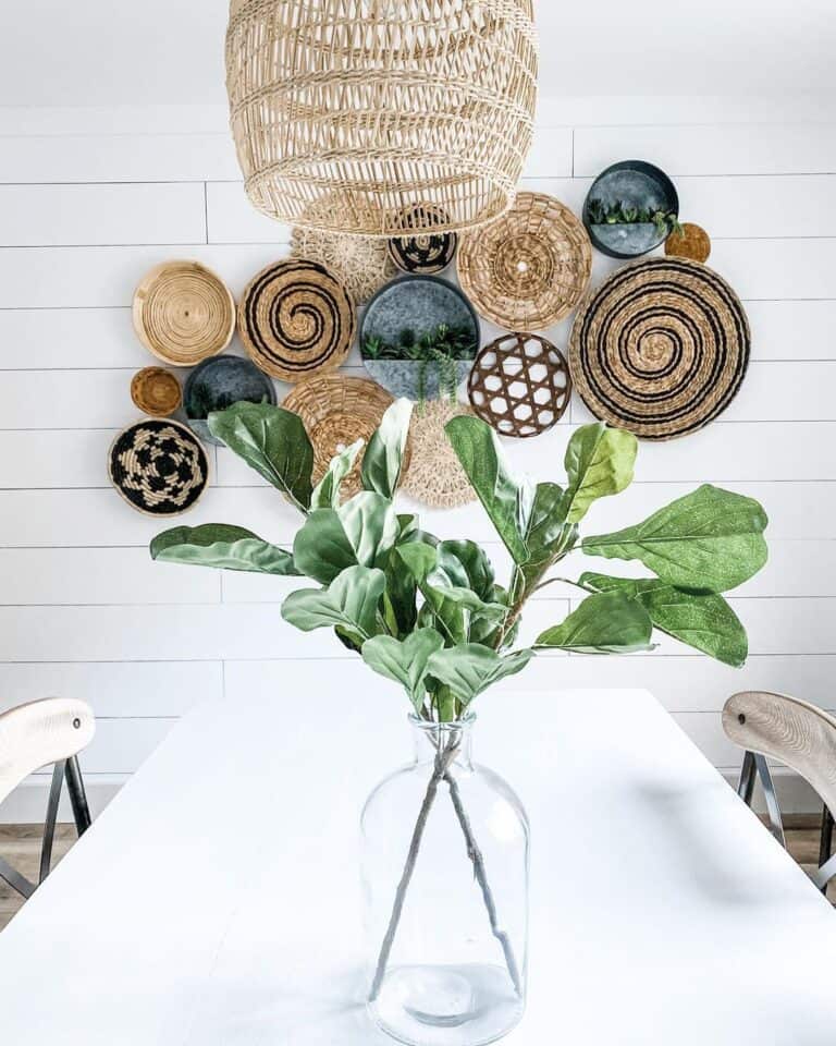 Rustic Wicker Baskets and a Rattan Pendant Lamp