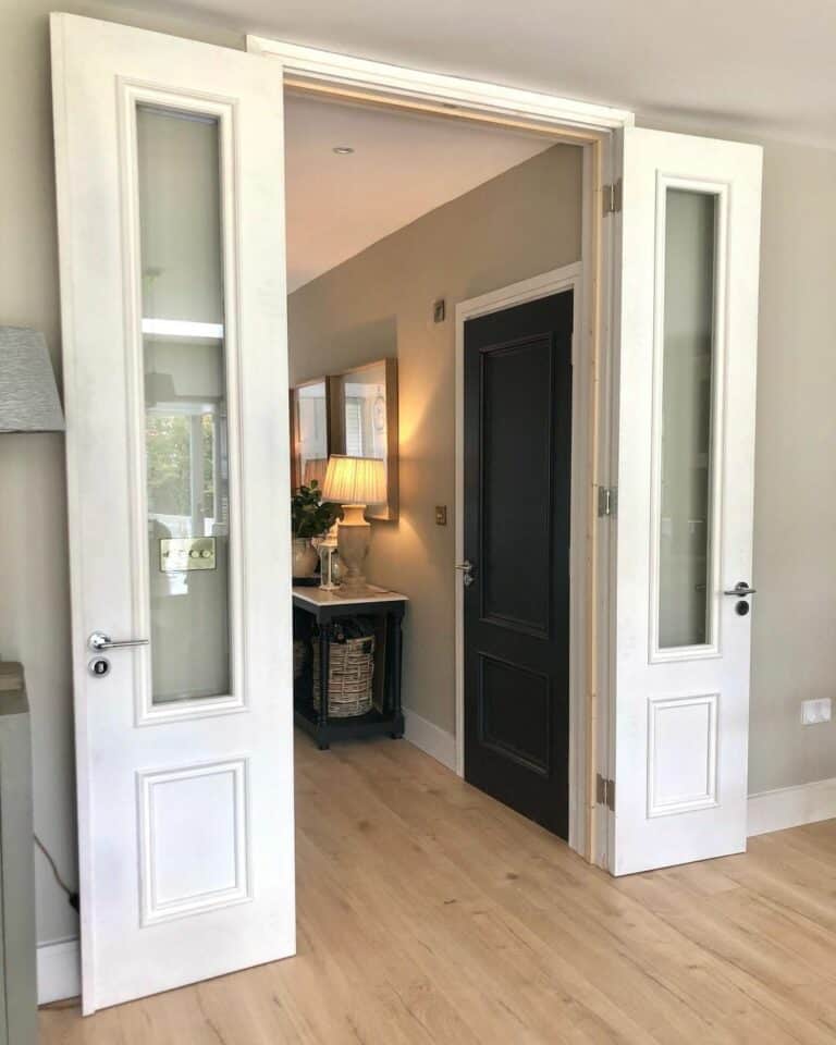 Double Doors in Hallway with Recessed Lights