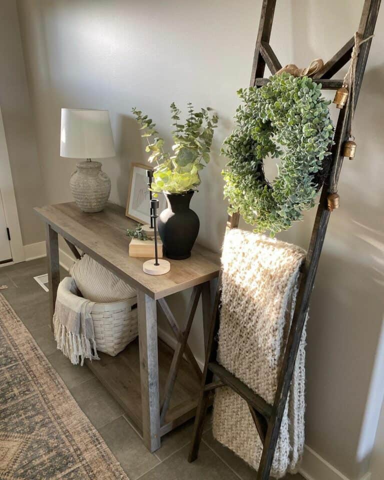 Classic Entryway with Dark Wood Blanket Ladder