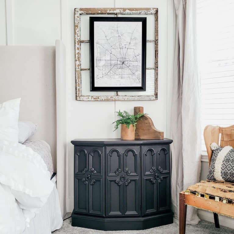 Rustic Window Pane Decor Above a Black Cabinet