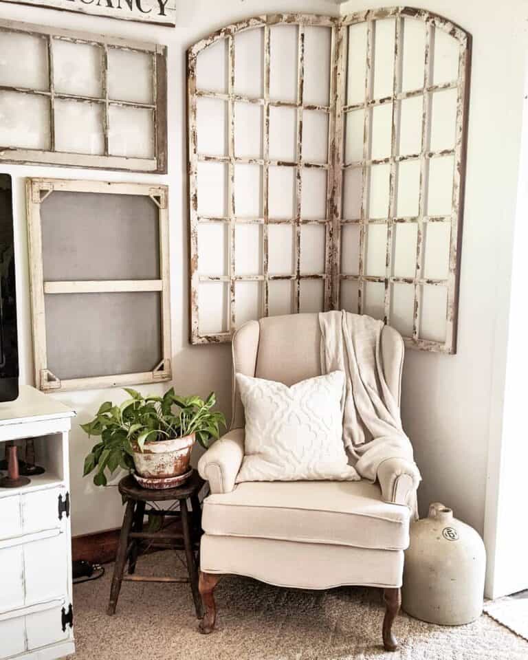 Feature Wall of Large Wood Window Frame Decor