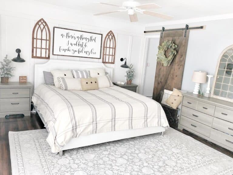 Farmhouse Window Pane Decor and Black Sconces