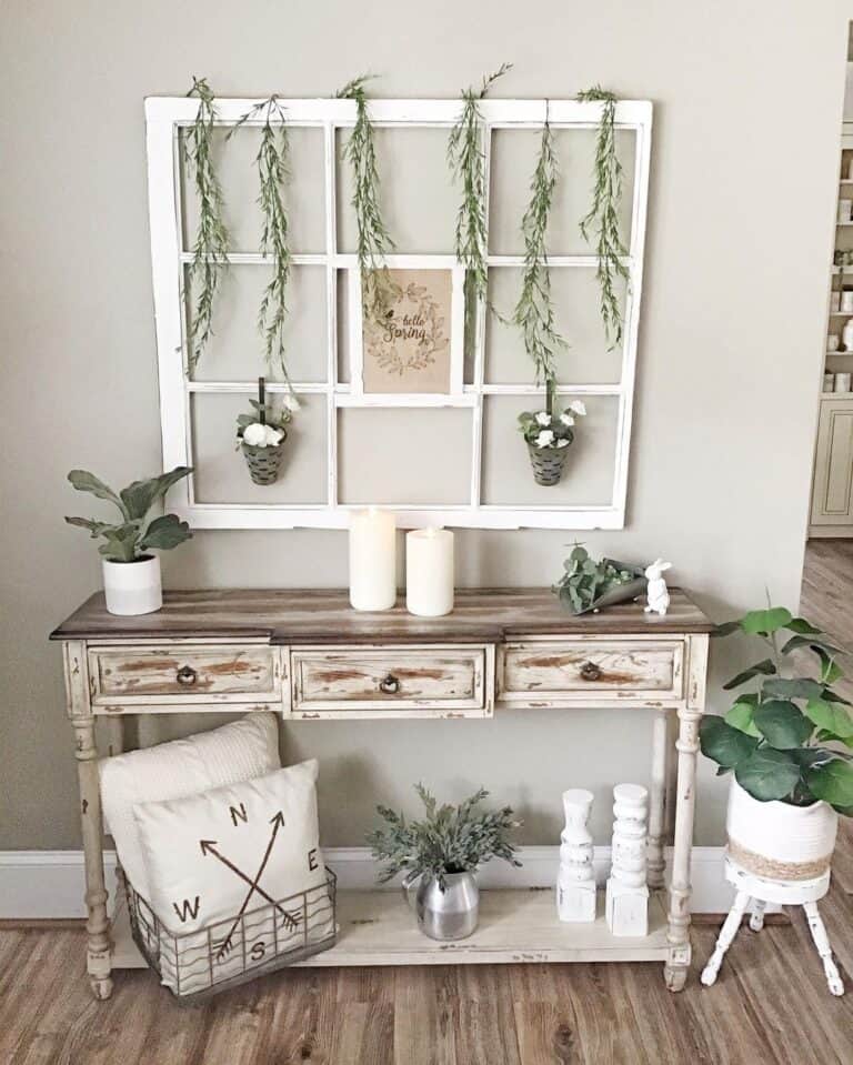 Green Herbs Hanging on White Window Pane