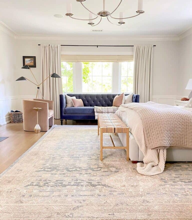 Bedroom Seating Area with Velvet Sofa