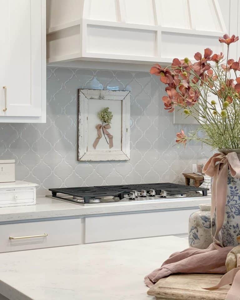 Gray Tile Wall and Pink Floral Décor