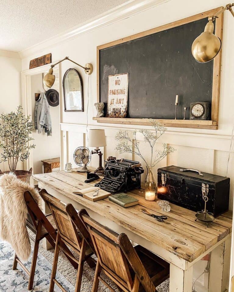 Vintage Rustic Farmhouse Desk for Three