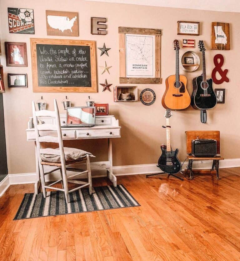 Farmhouse Bedroom Study Area with Gallery Wall