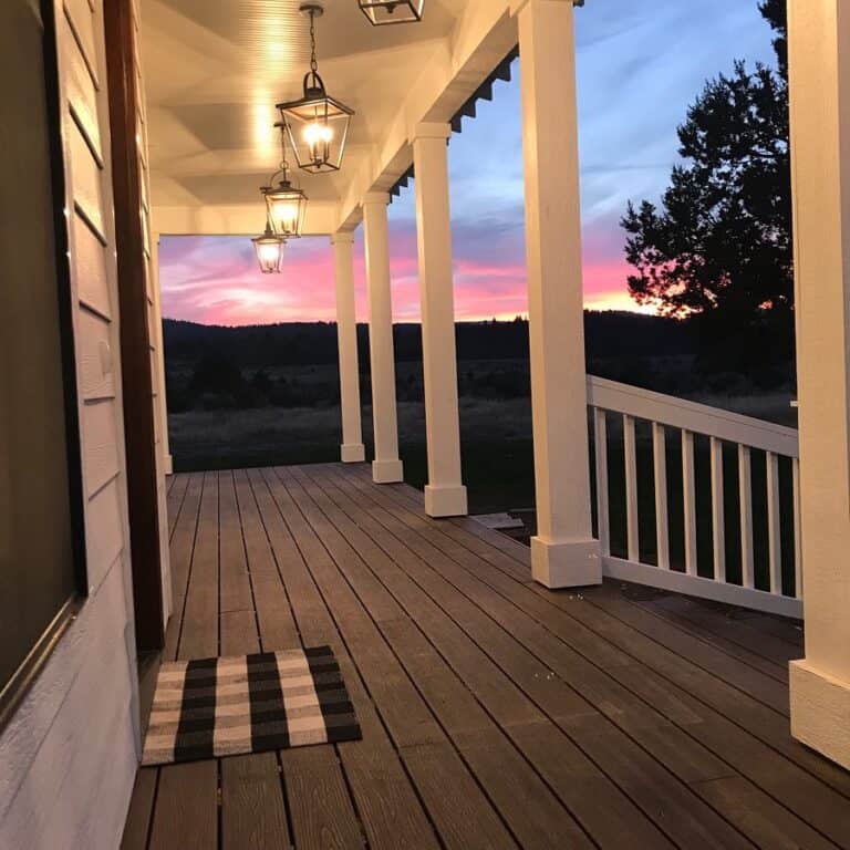 White Columns Under Lantern Pendant Lighting