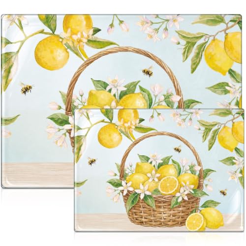 LemonRoad 2 Pcs Lemon Tempered Glass Cutting Board Set, 12