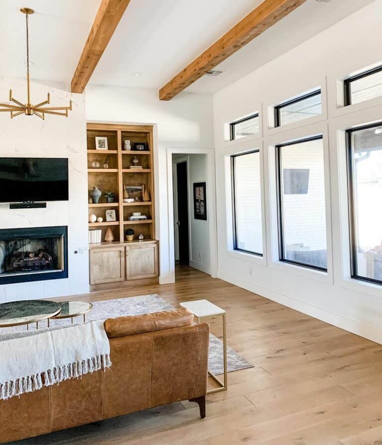 Modern Fireplace Beside Built-in Shelf