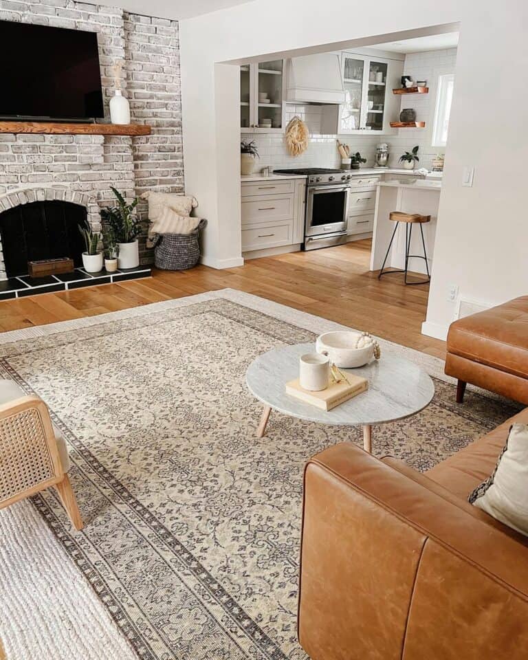 Brick Accent Wall With Arched Fireplace