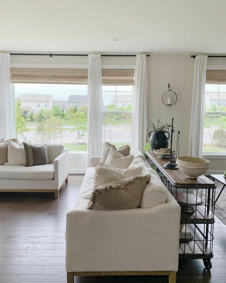 Console Table Behind Neutral Sofa