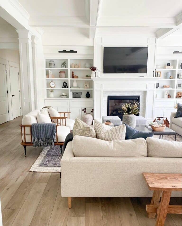 Coffered Ceiling Over Wood Living Room Flooring