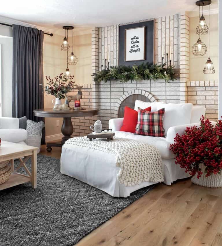 White Brick Fireplace in Cozy Living Room