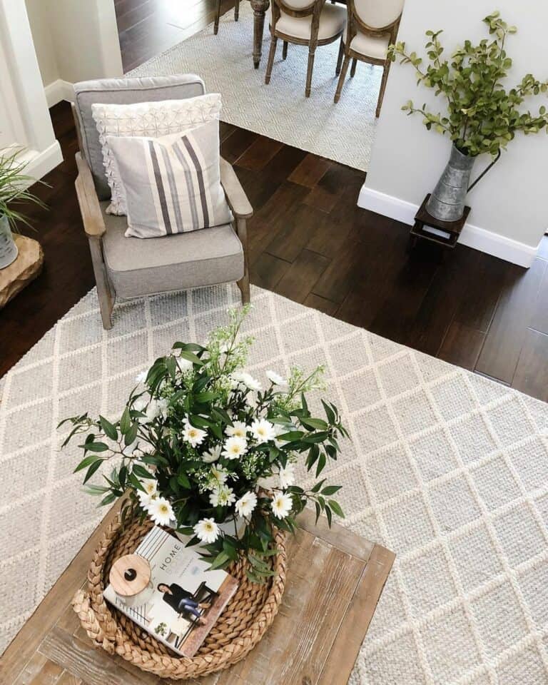 Elegant Living Room With Dark Wood Flooring