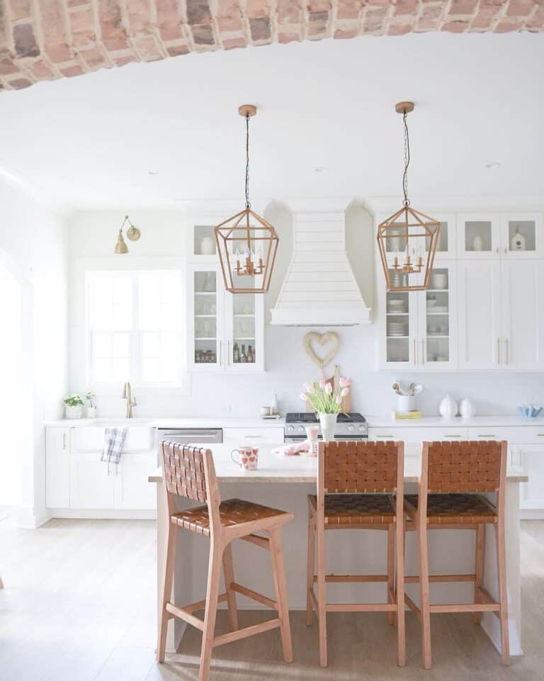 White Modern Farmhouse Kitchen with Tones of Gold