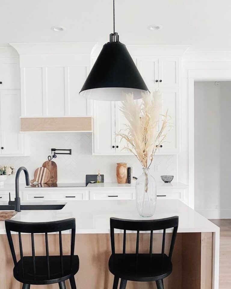 Wooden Kitchen Island with Pampas Grass Décor