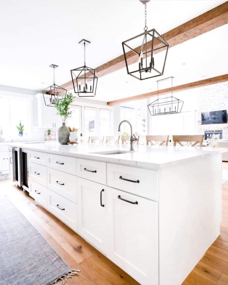 Large White Kitchen Island in Modern Farmhouse Kitchen