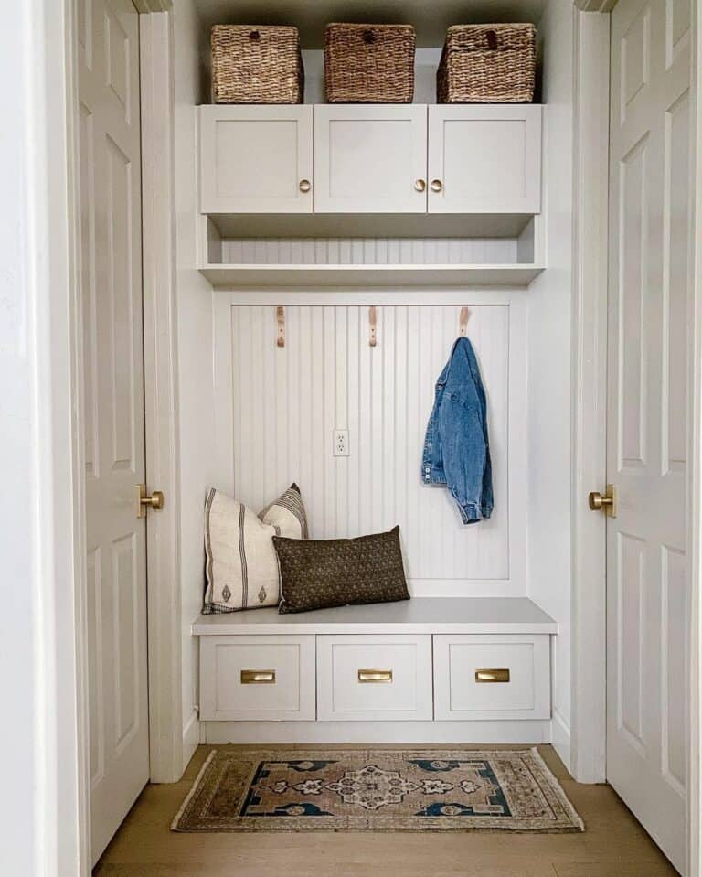 White Mudroom Lockers with Beadboard Trim