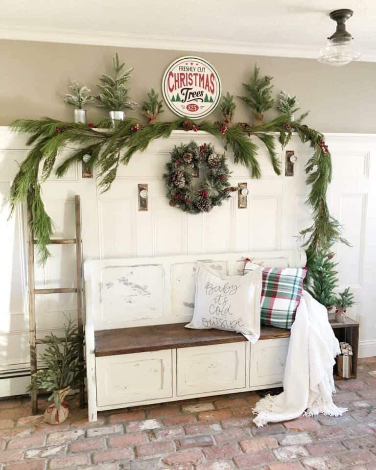 Two-Toned White Entryway Bench with Storage
