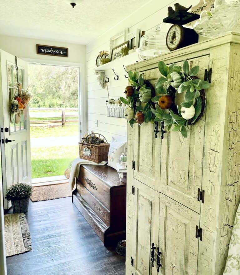 Rustic Beige Painted Wood Cabinet for Entryway