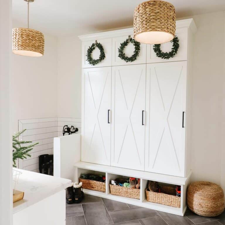 White Mudroom Lockers with Doors