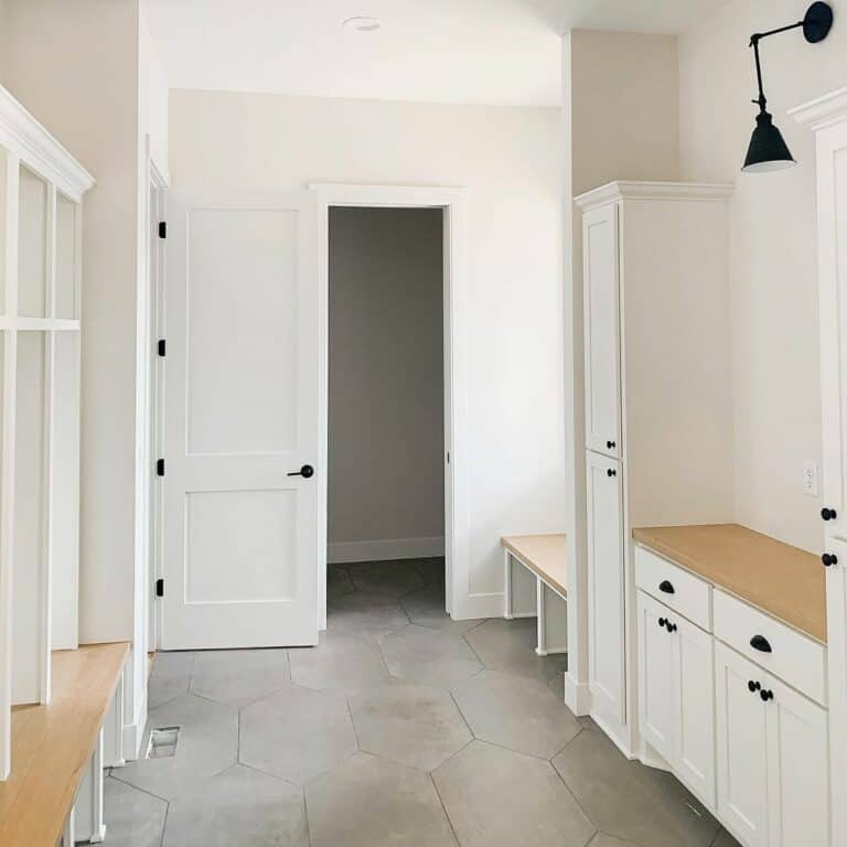 White Built-in Cabinets with Black Hardware