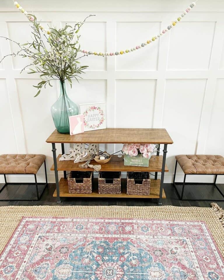 Wooden Console Table with Pink Room Décor