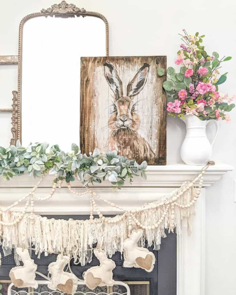 Fireplace with Pink Flowers in White Vase