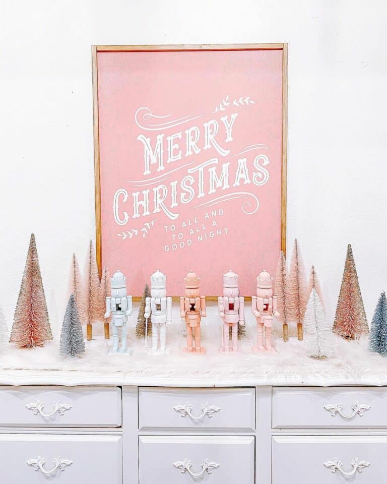 White and Pink Christmas Sign for Dresser