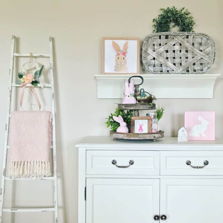 White Buffet Table with Pink Easter Décor