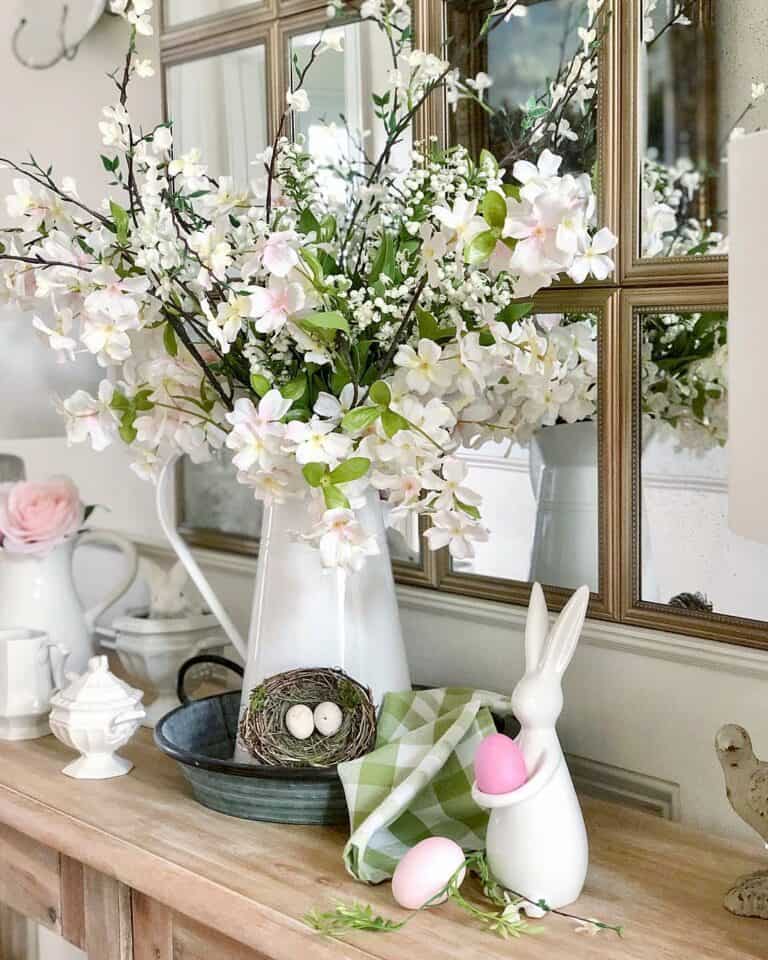 Mirrored Wall Panels and Console Table Décor