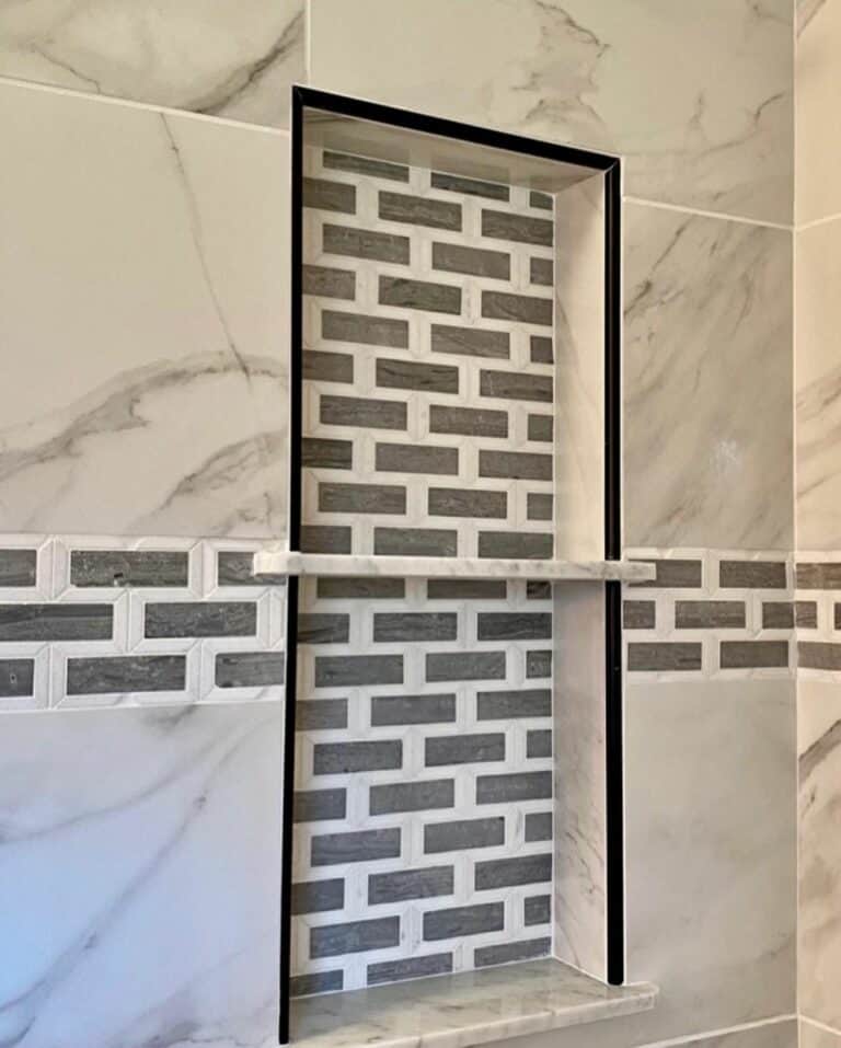 Marble Tile in Farmhouse Bathroom