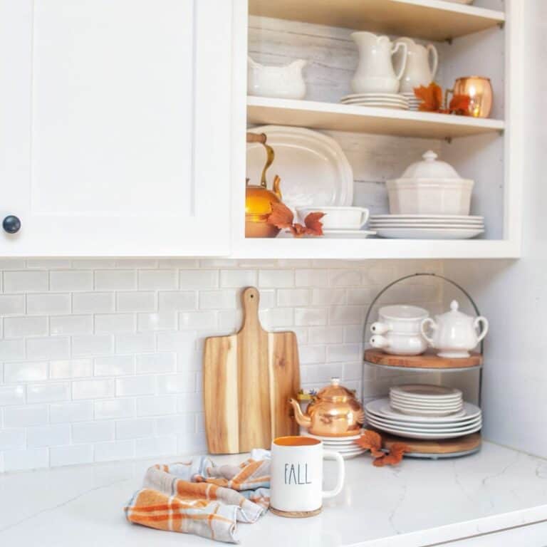Copper Kitchen Accessories in White Cabinet