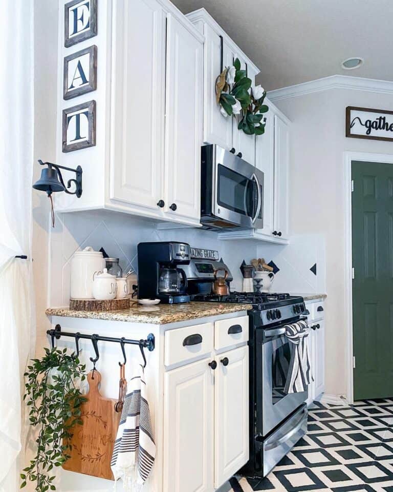 Copper Kettle in Black and White Kitchen
