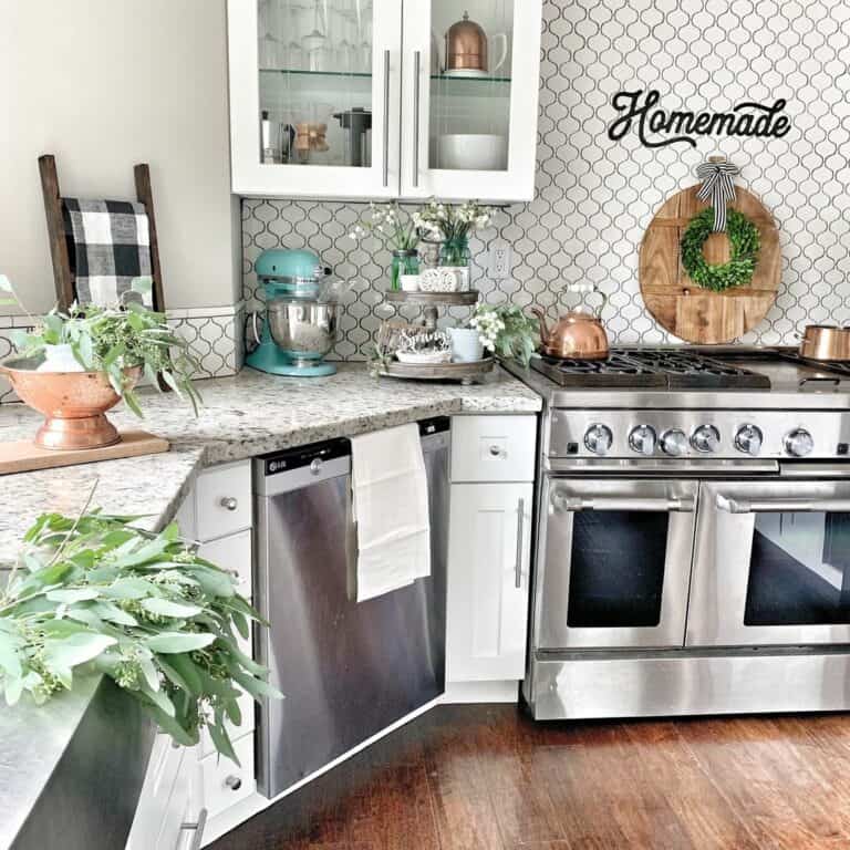 Copper Kitchen Accessories in Gray and White Kitchen