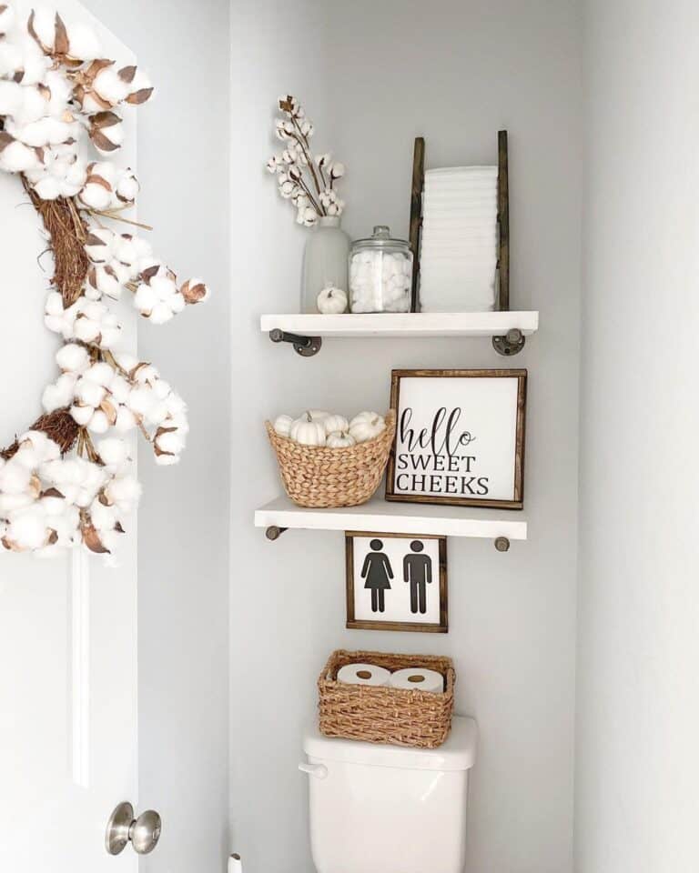 Cotton Wreath on Powder Room Door