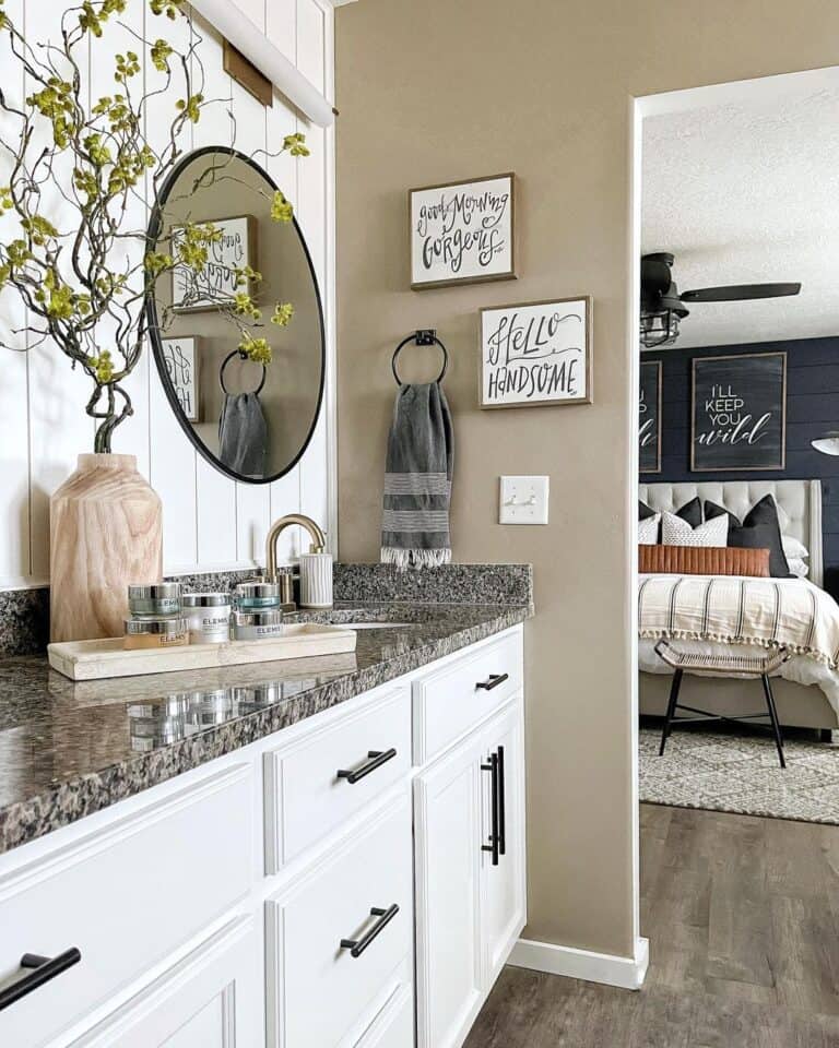 Primary Bathroom with Decorative Wood Signs