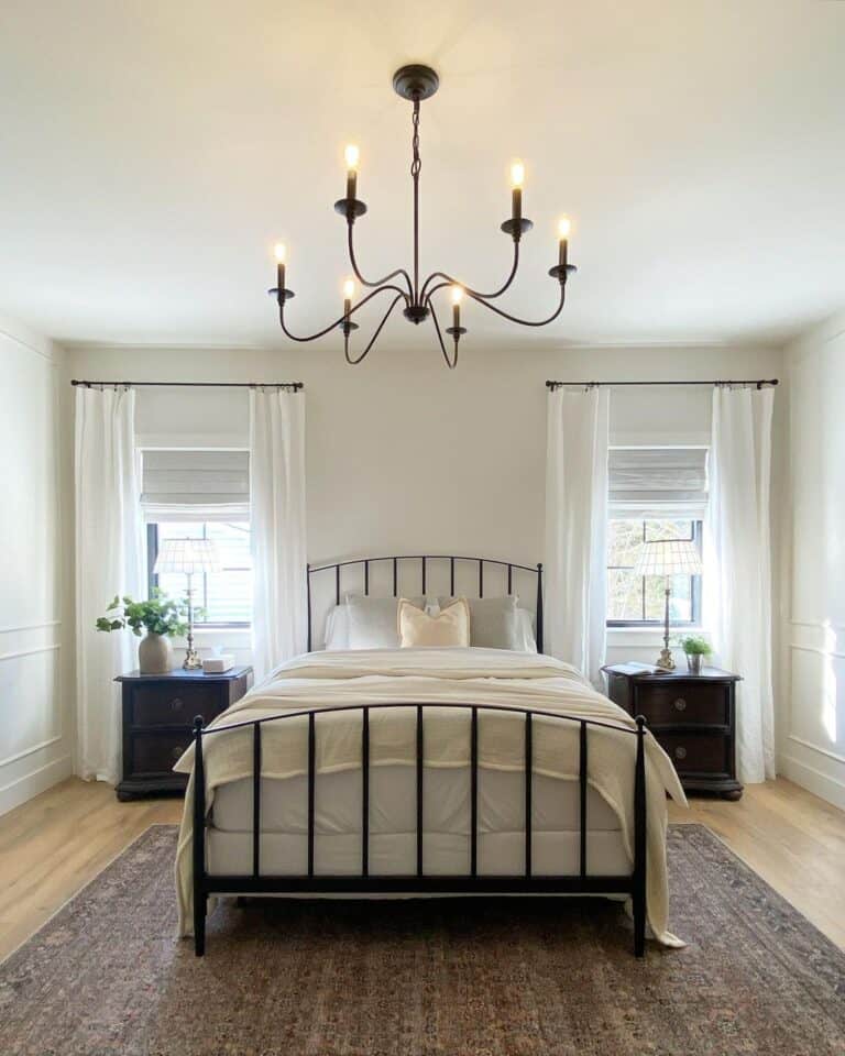 Metal Chandelier in White Drape Bedroom