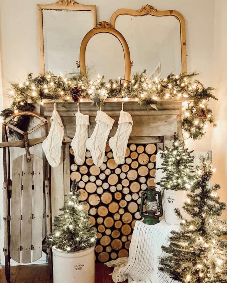 Vintage Touches for Rustic Fireplace Mantel