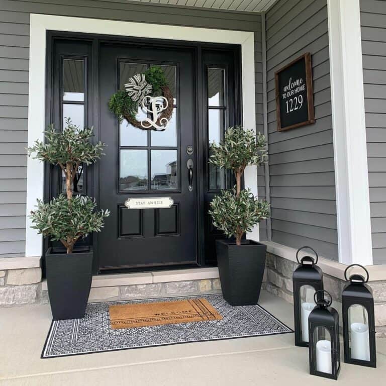 Trio of Black Lanterns on Porch