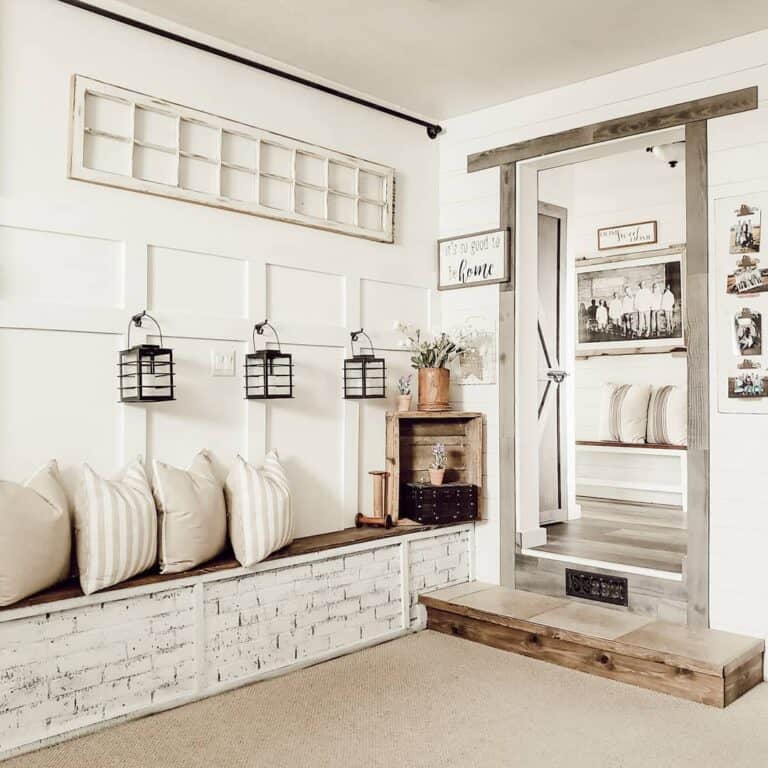 Wooden Door Frame on White Shiplap Wall