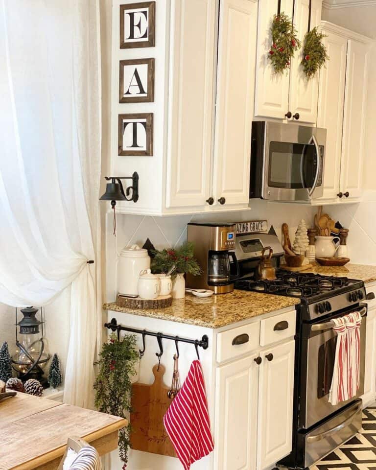 Winter Touches in White Farmhouse Kitchen