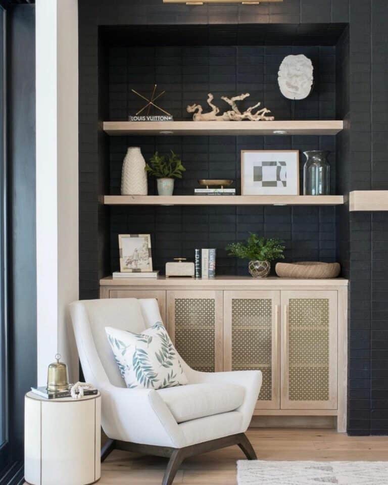 Black-Painted Brick Niche with Décor